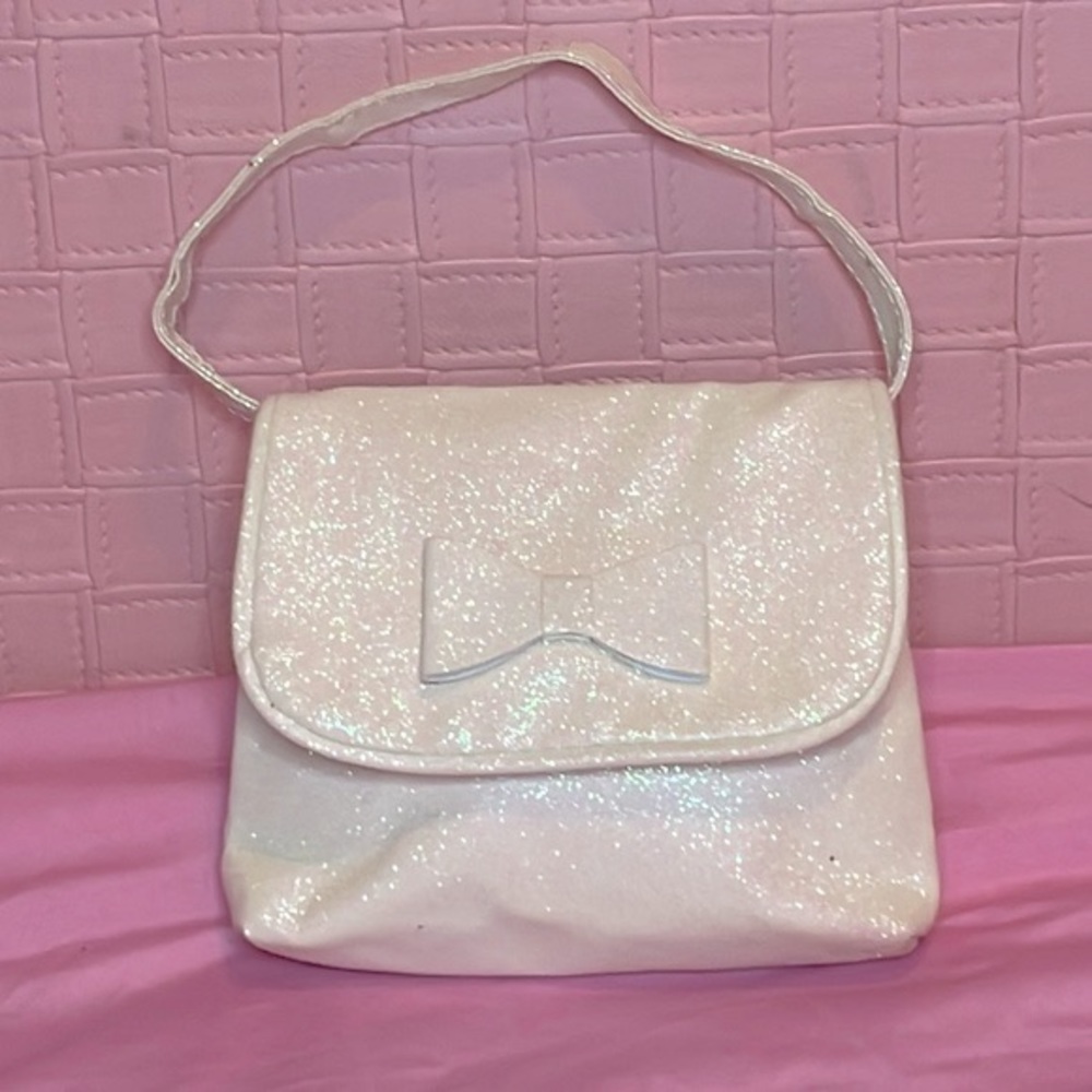 Girls White Glitter Bow Purse